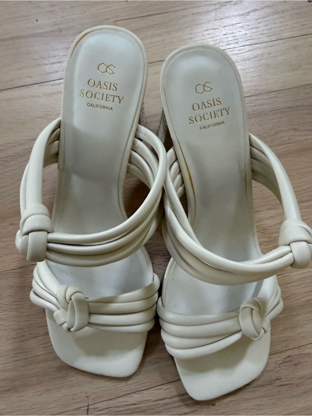 Oasis Society Cream Knotted Strap Slide Heels